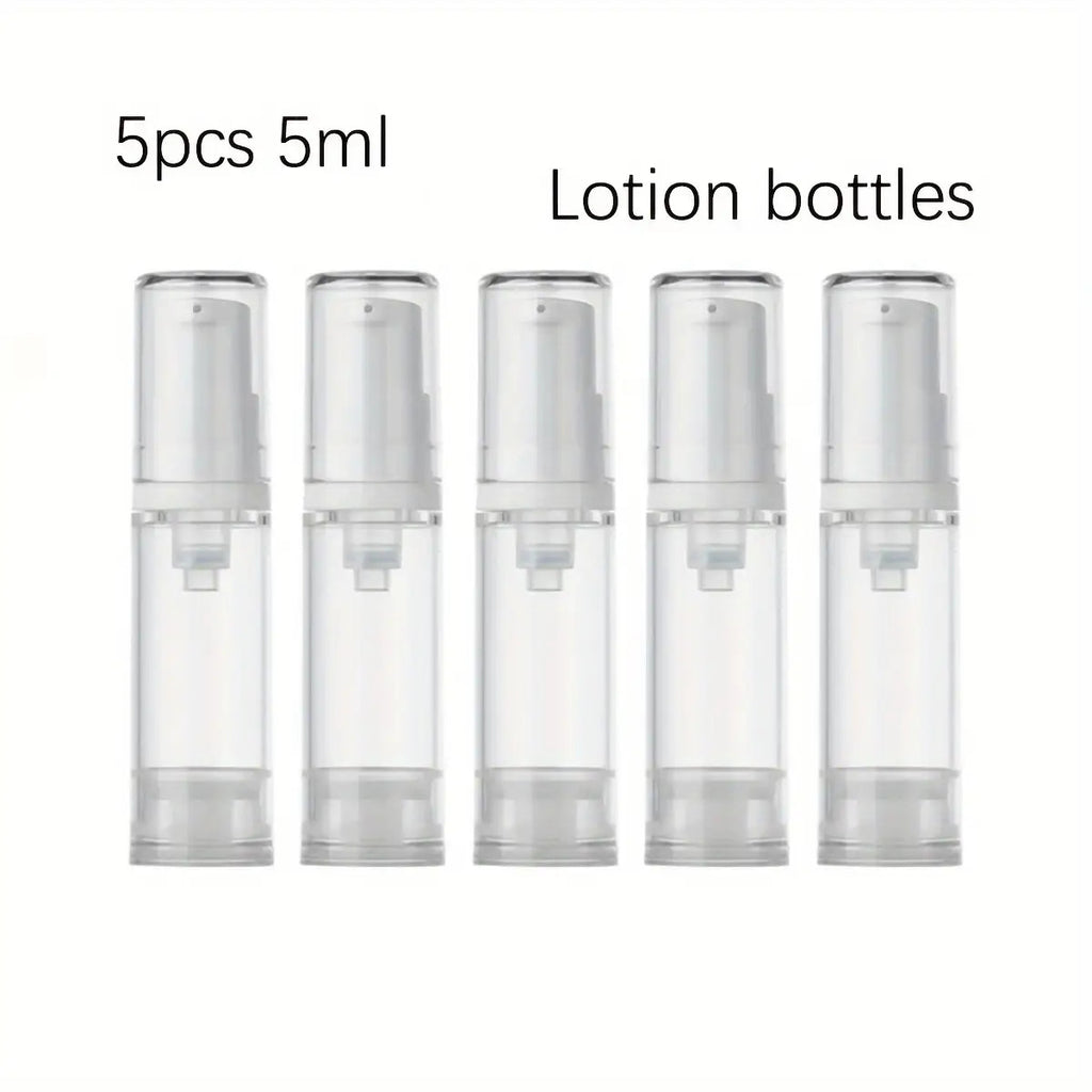 5pcs Transparent Airless Pump Bottles for Lotion and Foundation | Refillable, Leak-Proof, Plastic Travel Containers