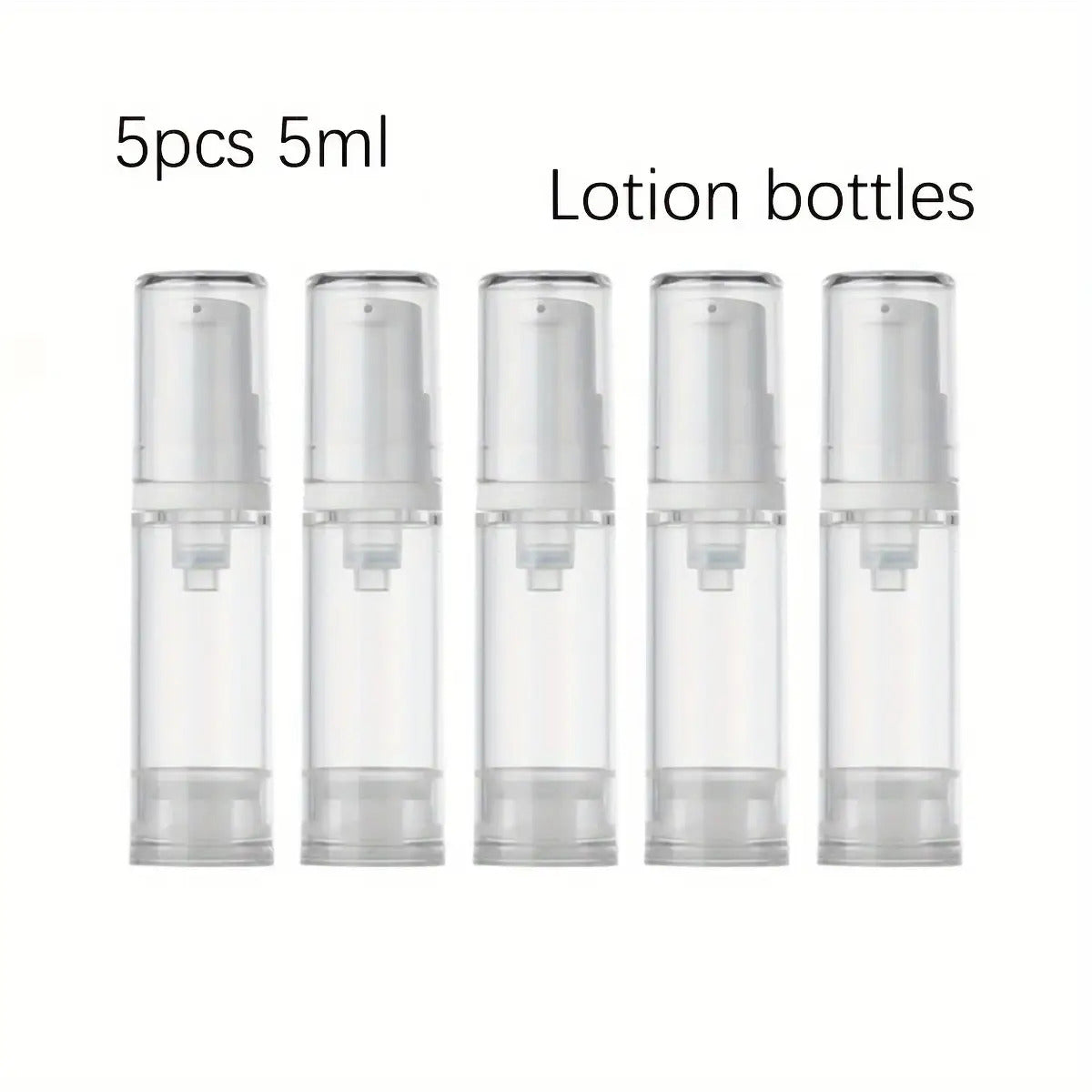 5pcs Transparent Airless Pump Bottles for Lotion and Foundation | Refillable, Leak-Proof, Plastic Travel Containers