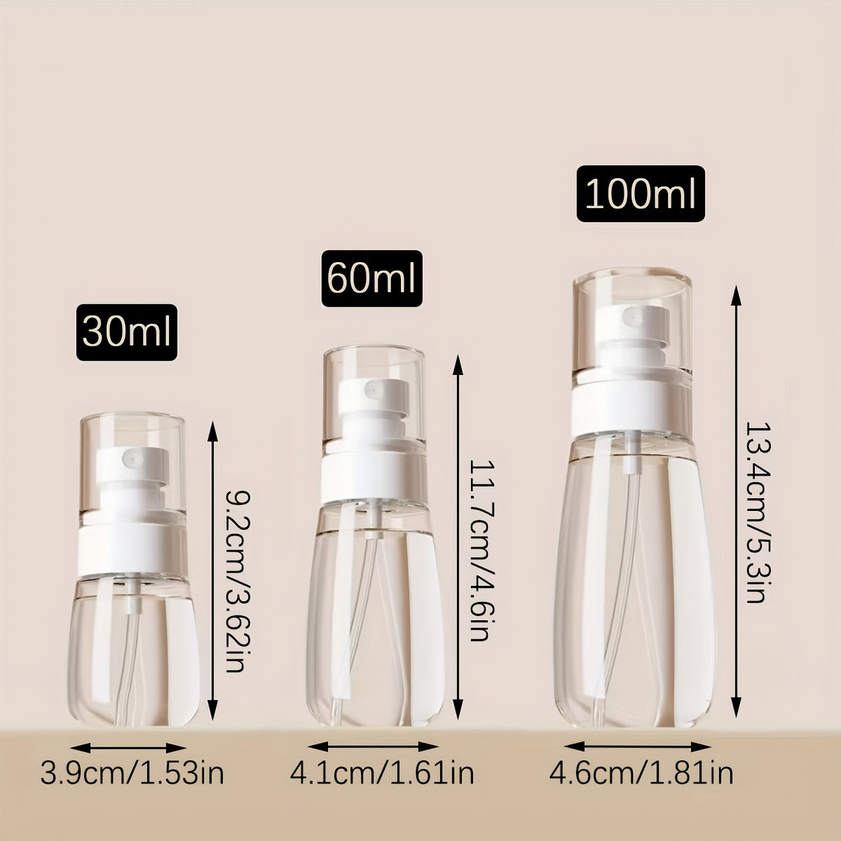 2pcs Set Portable Transparent Spray Bottles for Travel, 1.01/2.03/3.38oz Perfume Atomizer Dispenser Bottles