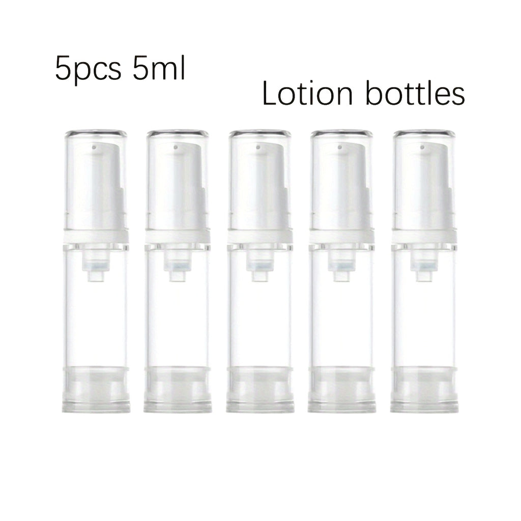 5pcs Transparent Airless Pump Bottles for Lotion and Foundation | Refillable, Leak-Proof, Plastic Travel Containers